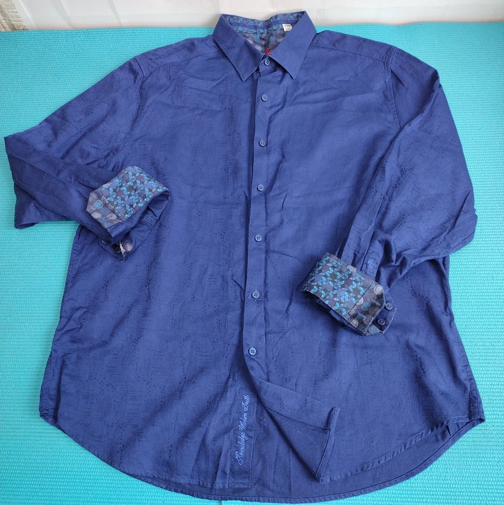 Robert Graham Men's Button Down Classic Fit Shirt Blue Abstract Size 2XL
